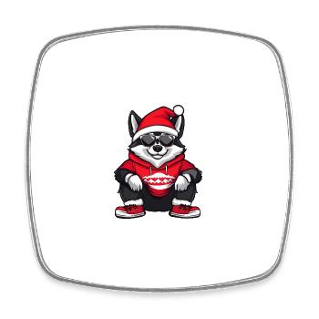Husky Chien Noël Cool Noël - Magnet carré - blanc - Devant