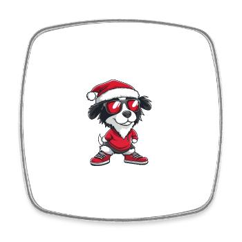 Border Collie Chien Noël Cool Noël - Magnet carré - blanc - Devant