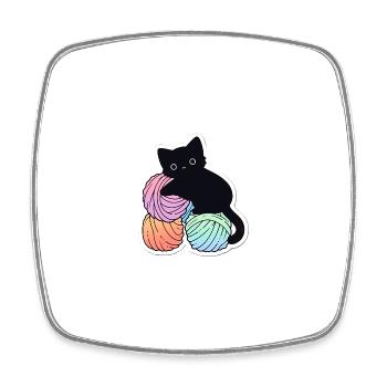 Katze mit Sensen auf Garnball - Viereckiger Kühlschrankmagnet - Weiß - Vorne