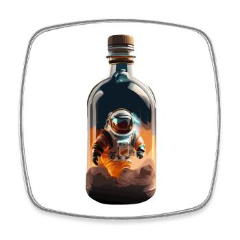 Astronaut in Flasche – Wüstenleuchten - Viereckiger Kühlschrankmagnet - Weiß - Vorne