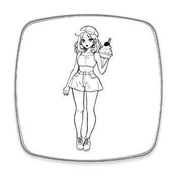 Dessin de fille à la crème glacée - Magnet carré - blanc - Devant