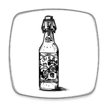 Bouteille de bière doublée avec étiquette - Magnet carré - blanc - Devant
