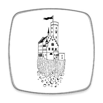 Schwarze fliegende Burg - Viereckiger Kühlschrankmagnet - Weiß - Vorne