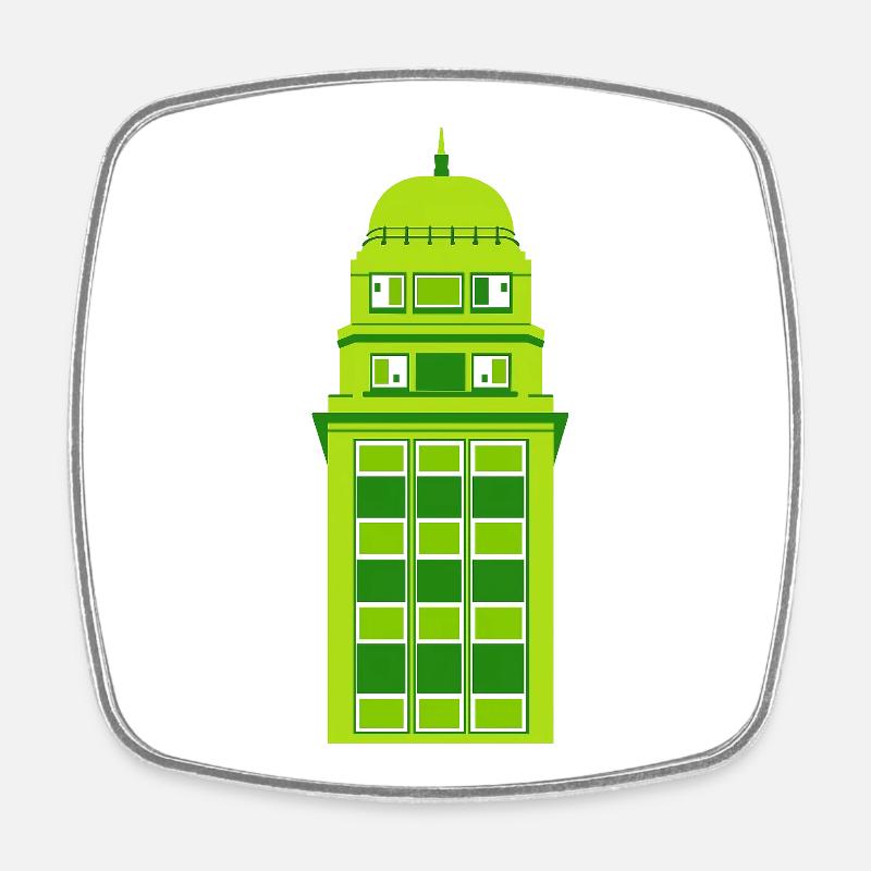 Retro Green Tower Clock - Square fridge magnet - white