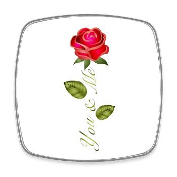 Rose rouge avec lettrage You & Me - Magnet carré - blanc - Devant