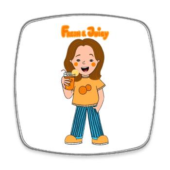 Cheerful Orange Juice Girlfriend - Square fridge magnet - white - Front