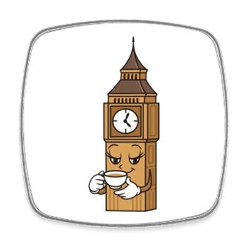 Kaffeeuhr BigBen Cartoon - Viereckiger Kühlschrankmagnet - Weiß - Vorne