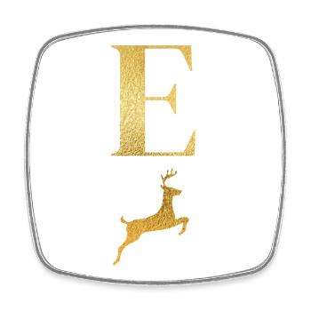 Letter e golden deer - gift idea - Square fridge magnet - white - Front