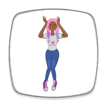 Fille noire tresses roses, cheveux afro mignonne - Magnet carré - blanc - Devant