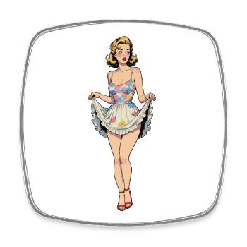 Pin-up girl in summer dress - Square fridge magnet - white - Front