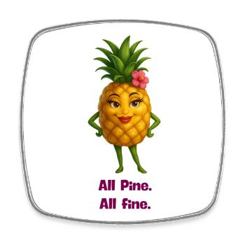 Fröhliche Ananas Figur mit Hibiskus - Viereckiger Kühlschrankmagnet - Weiß - Vorne