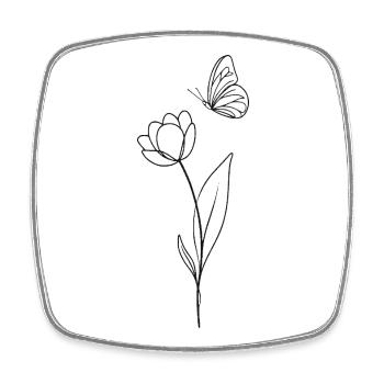 Blume mit Schmetterling - schwarz weiß - Viereckiger Kühlschrankmagnet - Weiß - Vorne