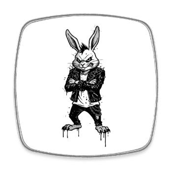 Heavy Metal Osterhase Rocker Ostern Hardcore Hase - Viereckiger Kühlschrankmagnet - Weiß - Vorne