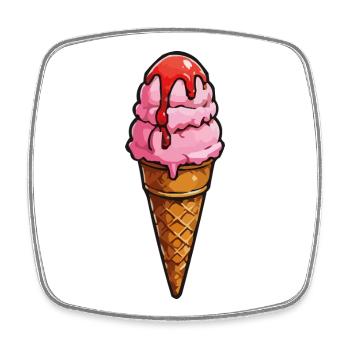 Cartoon Eiscreme Rosa Kugeln Sirup - Square fridge magnet - white - Front