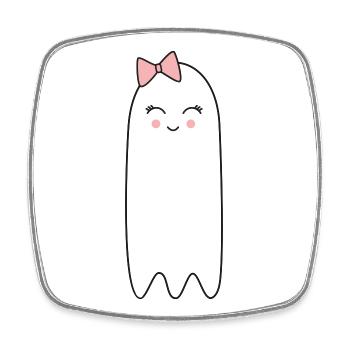 Ghost with Pink Bow – Cute Halloween Design - Square fridge magnet - white - Front