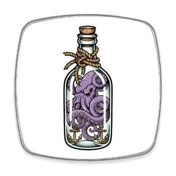 Octopus Kraken Bottle Tattoo Vintage Sea - Square fridge magnet - white - Front