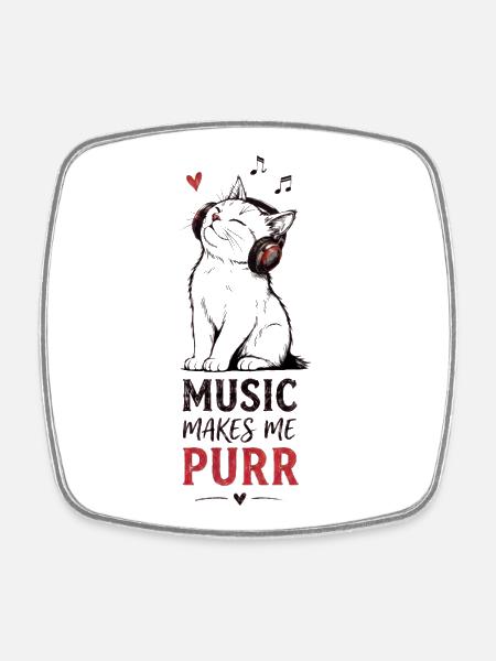 Katze Musik Kopfhörer Purr Geschenk - Viereckiger Kühlschrankmagnet - Weiß