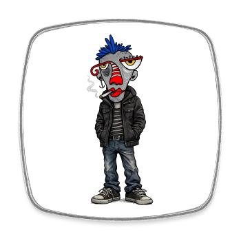 Head punk: Blue Mohican in jeans - Square fridge magnet - white - Front