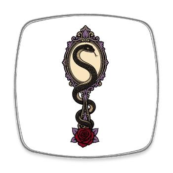 Serpent et Rose gothique miroir - Magnet carré - blanc - Devant
