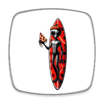 Halloween Alien Surfer Pizza Liebhaber - Viereckiger Kühlschrankmagnet - Weiß - Vorne