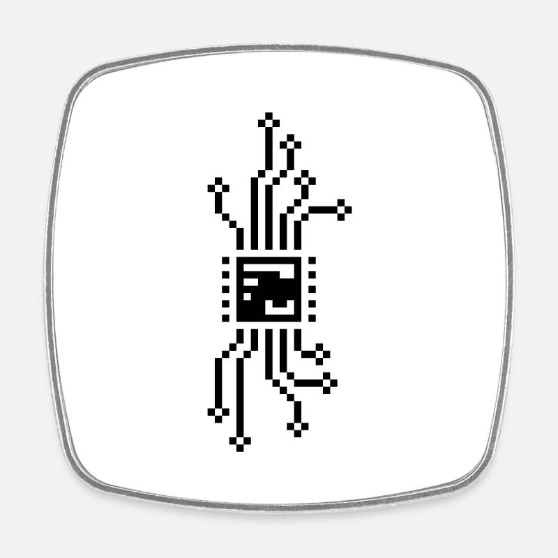 Puce cyber 8 bits - Magnet carré - blanc
