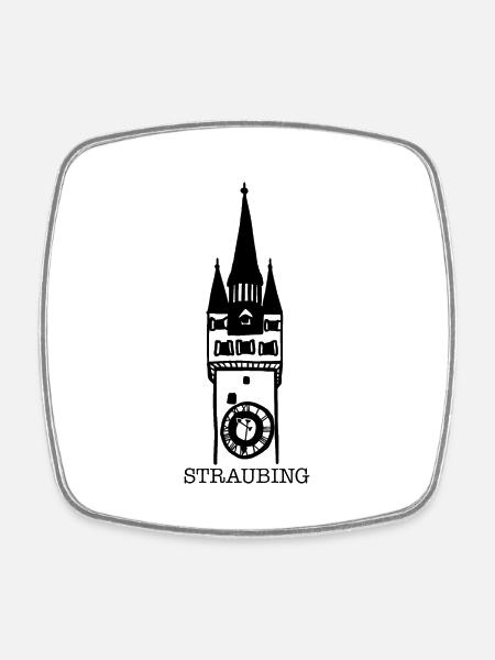 Stadtturm Straubing - Viereckiger Kühlschrankmagnet - Weiß