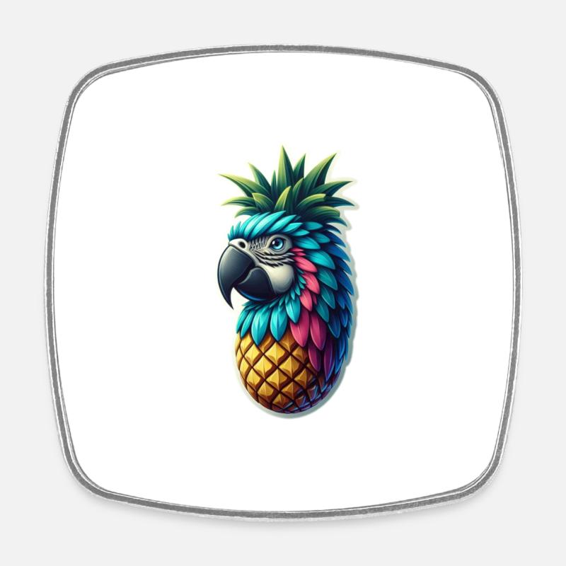 Pineapple Parrot - Square fridge magnet - white