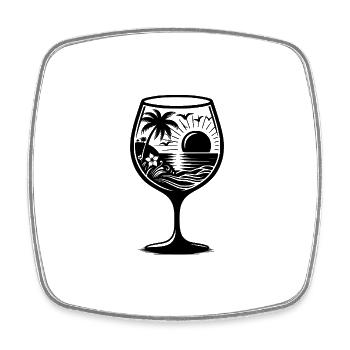 Tropical sunny landscape in a wine glass - Square fridge magnet - white - Front