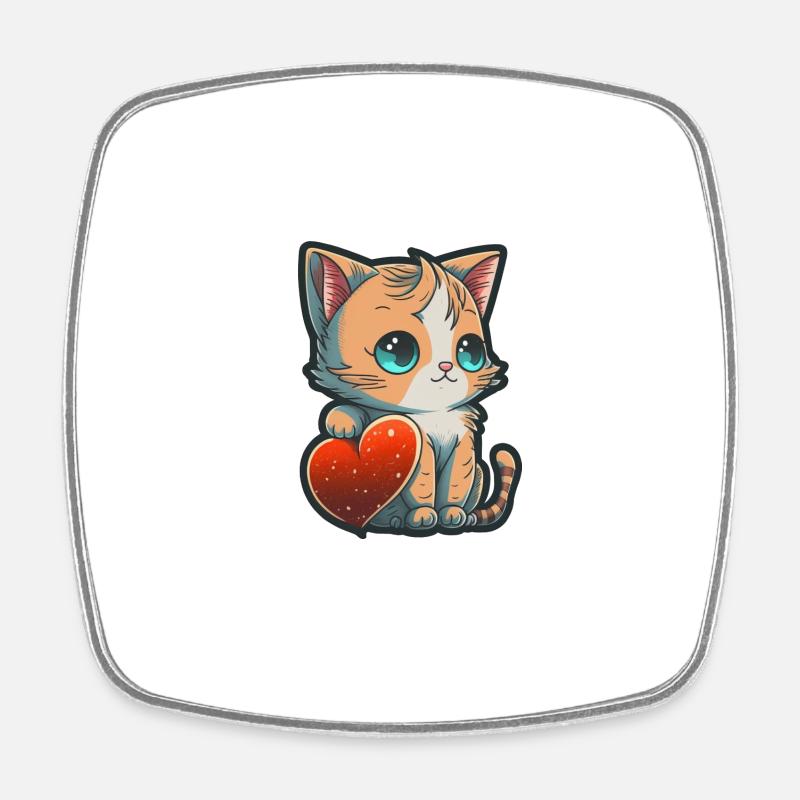 Chat d'amour - Magnet carré - blanc
