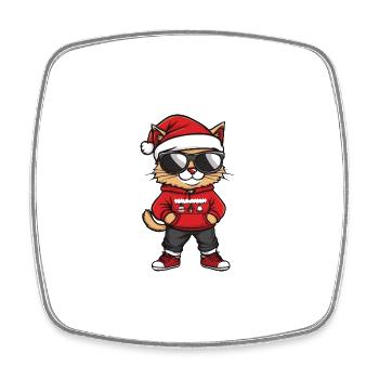 Tête de Noël Chat Noël - Magnet carré - blanc - Devant