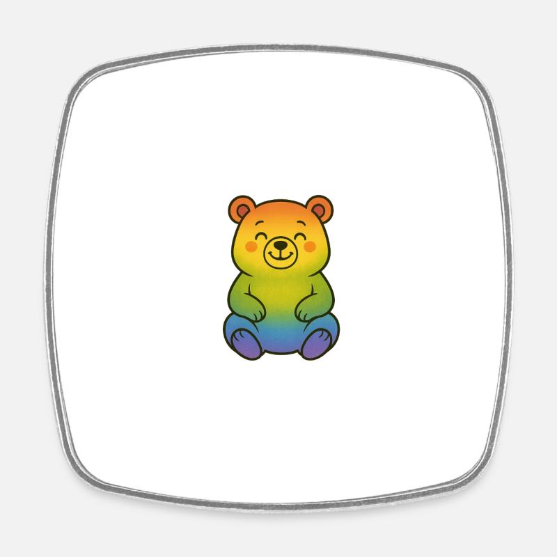 cute rainbow bear - Square fridge magnet - white