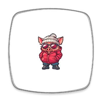Pig Winter Wild Boar - Square fridge magnet - white - Front
