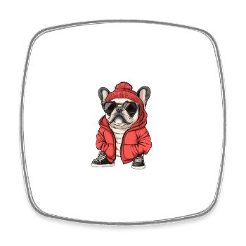 Buldog Français Chien Hiver - Magnet carré - blanc - Devant