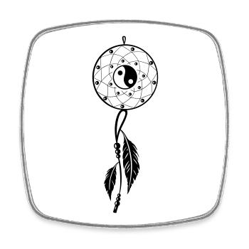 Dreamcatcher avec plumes, Yin et Yang - Magnet carré - blanc - Devant