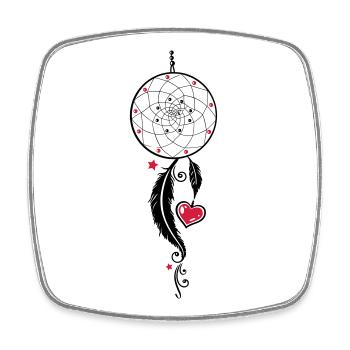 Dreamcatcher, coeur et aux plumes, style girlie - Magnet carré - blanc - Devant