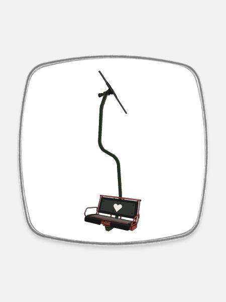 Double chairlift - red, green, black, heart - Square fridge magnet - white