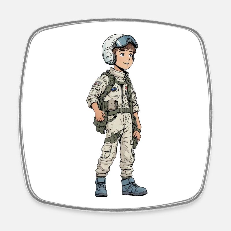 Vintage Comic Fighter Pilot - Square fridge magnet - white