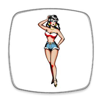 Fille Pin-Up Classique au tatouage - Magnet carré - blanc - Devant