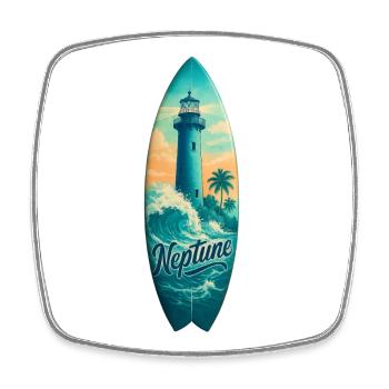 Neptune Lighthouse Surfboard - Square fridge magnet - white - Front