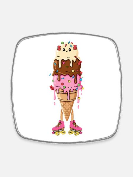 Kawaii Eis Rollschuhe Retro - Square fridge magnet - white