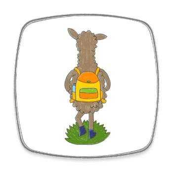 Llama with colorful backpack - Square fridge magnet - white - Front