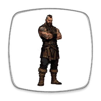 Barbarian warrior in leather - Square fridge magnet - white - Front