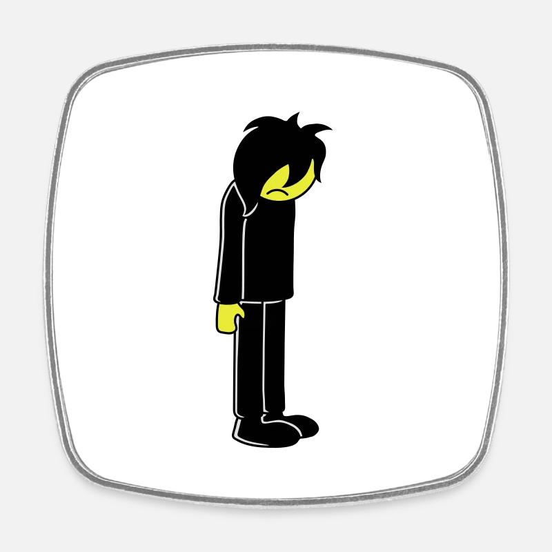 Sad unhappy emo long black hair - Square fridge magnet - white