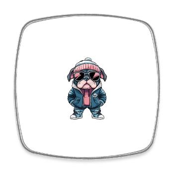 Bulldog chien bande dessinée d’hiver - Magnet carré - blanc - Devant