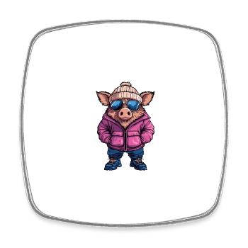 Schwein Winter Comic Wildschwein - Viereckiger Kühlschrankmagnet - Weiß - Vorne