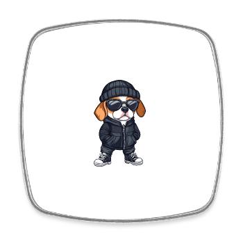 Beagle Hund Winter Comic - Viereckiger Kühlschrankmagnet - Weiß - Vorne