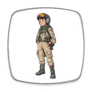 Vintage Comic Fighter Pilot - Square fridge magnet - white - Front