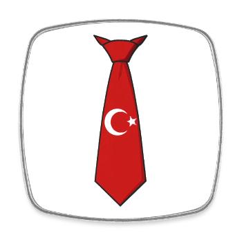 Cravate rouge avec croissant de lune et étoile - Magnet carré - blanc - Devant