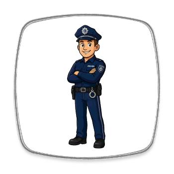 Polizeiheld Cartoon in Blau - Viereckiger Kühlschrankmagnet - Weiß - Vorne