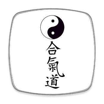 YinYang Tao avec lettres Aïkido - Magnet carré - blanc - Devant